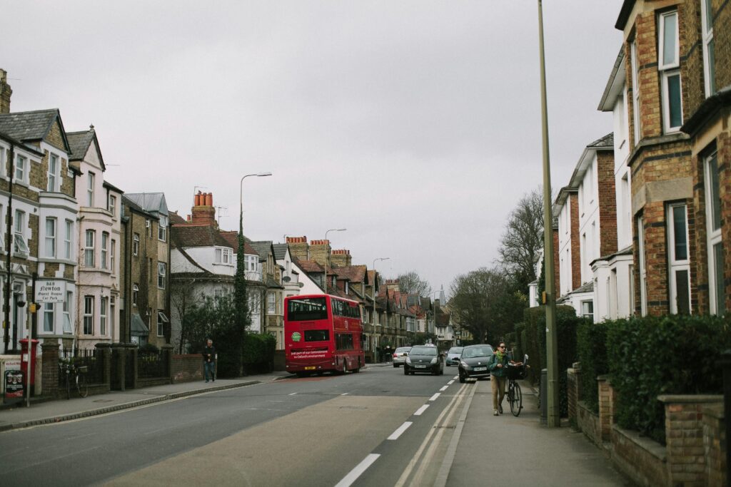 Oxford road with a red bus